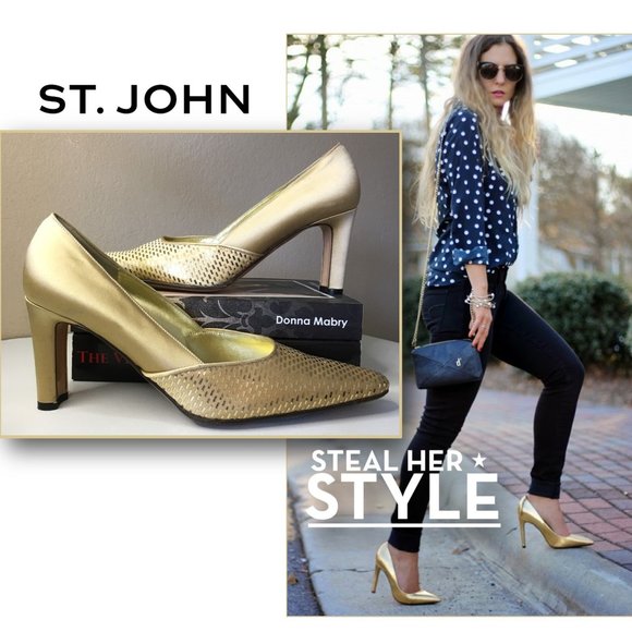 St. John Shoes - ST JOHN ✨✨ Gold Embellished Satin Pumps VINTAGE BEAUTY!